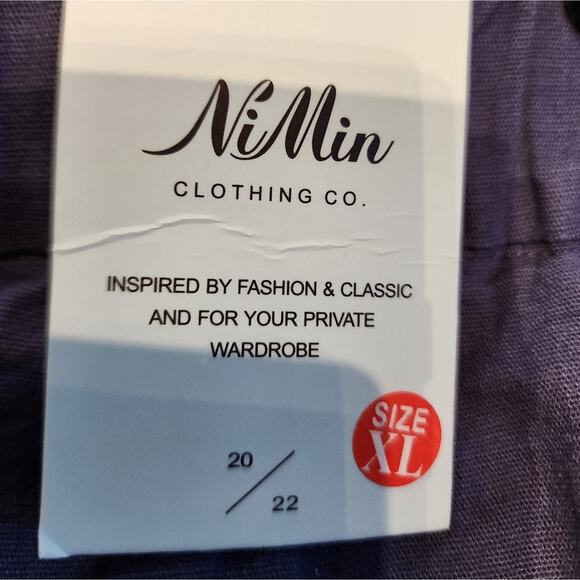 Blue Linen Pants Elasticized  Waist Pockets Pullon Pants Size L - Picture 8 of 11